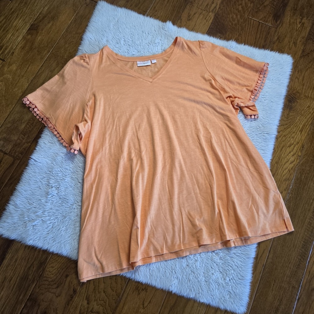 Belle Kim Gravel Blouse Shirt Women's Plus 4X Orange Short Sleeve